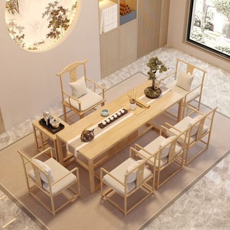 新中式茶桌实木全套椅组合办公家用简约现代茶几原木色功夫泡茶台