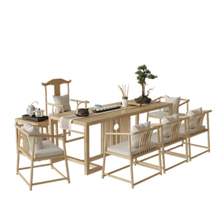 新中式茶桌实木全套椅组合办公家用简约现代茶几原木色功夫泡茶台